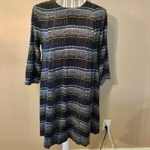 H&M Tunic Top Sz 10 Black Geometric Pattern White Yellow 100% Viscose Boho